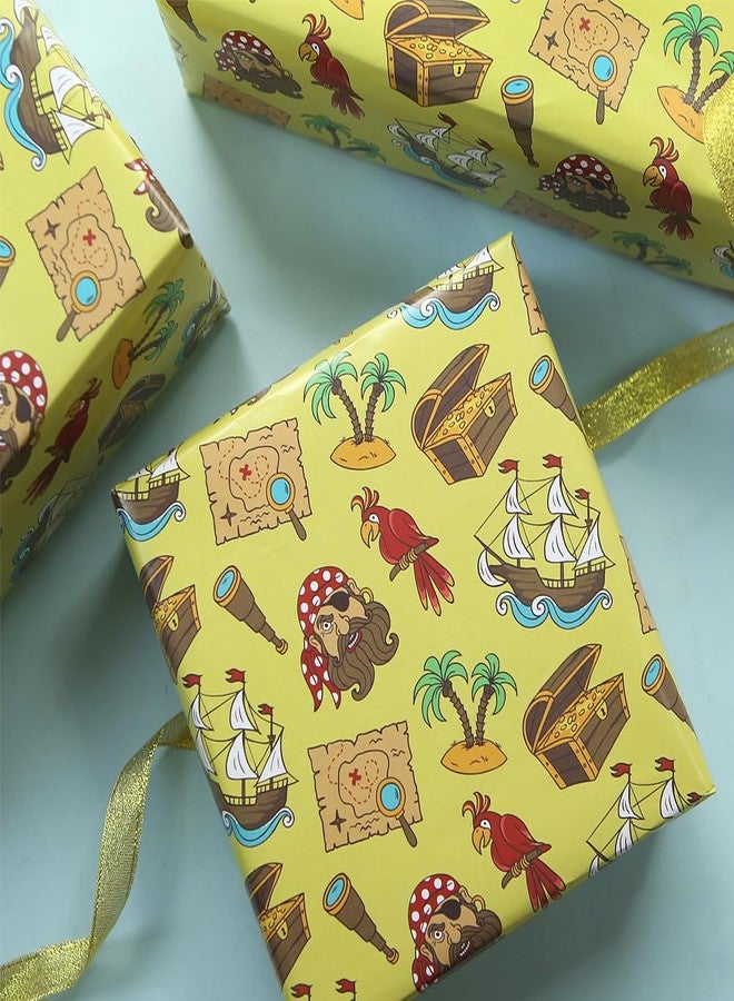 Geluode Birthday Wrapping Paper for Boys Girls Kids, Cool Pirates Treasure Ship Island Parrot Yellow Gift Wrap Paper for Birthday Party Baby Shower, 4 Sheets Folded Flat 20x28 Inches Per Sheet - Image 5